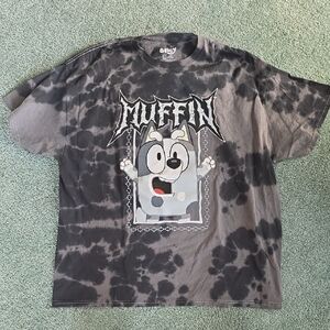 Men's XL Tie-Dye T-Shirt - Black & Gray Featuring Bluey Character, Muffin, NWOT